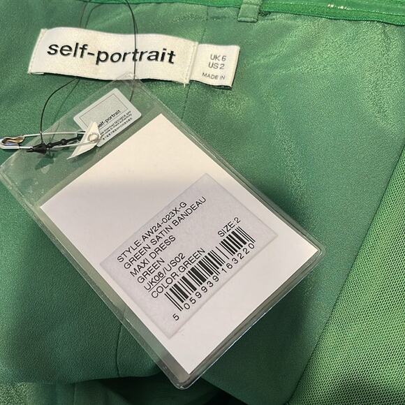 Self-Portrait Green Satin Bandeau Strapless Maxi Dress Size 2 - Picture 12 of 14